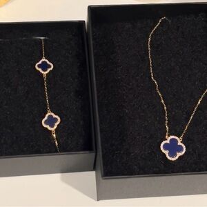 Elegant Gold and Blue Clover Jewelry Set